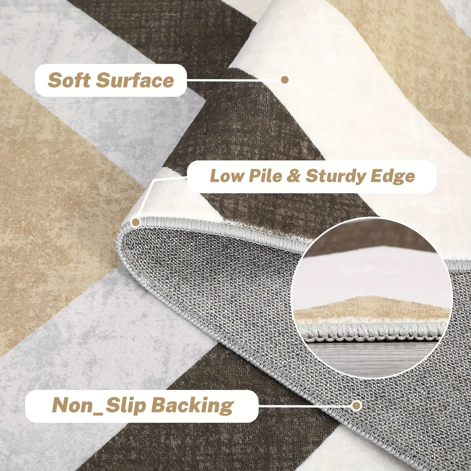 1 PC Modern Area Rug Large Living Room Rug Washable Rug Stain Resistant Easy Cleaning Indoor Carpet Non Slip Non Shedding Area Rug Low Pile Soft Floor Cover Folding Area Rug For Bedroom Dining Room Office, Brown