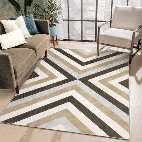 1 PC Modern Area Rug Large Living Room Rug Washable Rug Stain Resistant Easy Cleaning Indoor Carpet Non Slip Non Shedding Area Rug Low Pile Soft Floor Cover Folding Area Rug For Bedroom Dining Room Office, Brown