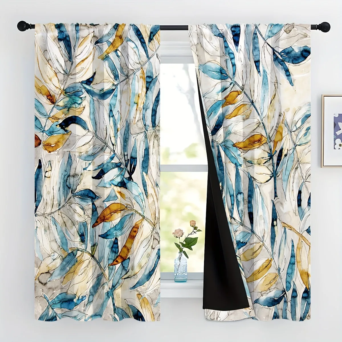 2pcs abstract colorful leaves 100% full blackout covered film waterproof curtain 3D digital printing bedroom living room home decoration thread curtain