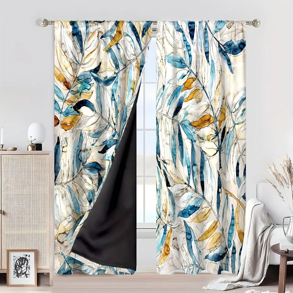 2pcs abstract colorful leaves 100% full blackout covered film waterproof curtain 3D digital printing bedroom living room home decoration thread curtain