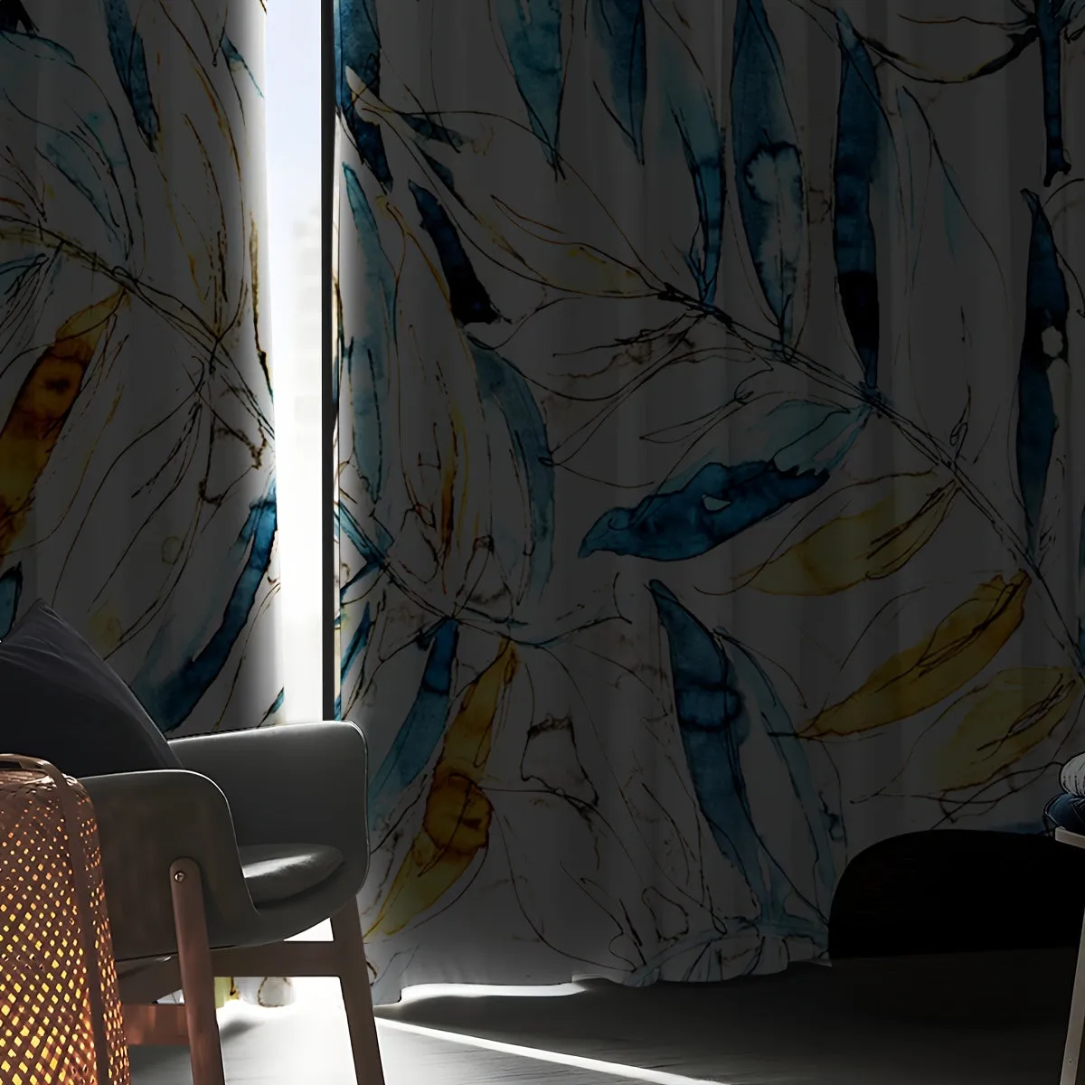 2pcs abstract colorful leaves 100% full blackout covered film waterproof curtain 3D digital printing bedroom living room home decoration thread curtain
