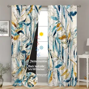 2pcs abstract colorful leaves 100% full blackout covered film waterproof curtain 3D digital printing bedroom living room home decoration thread curtain