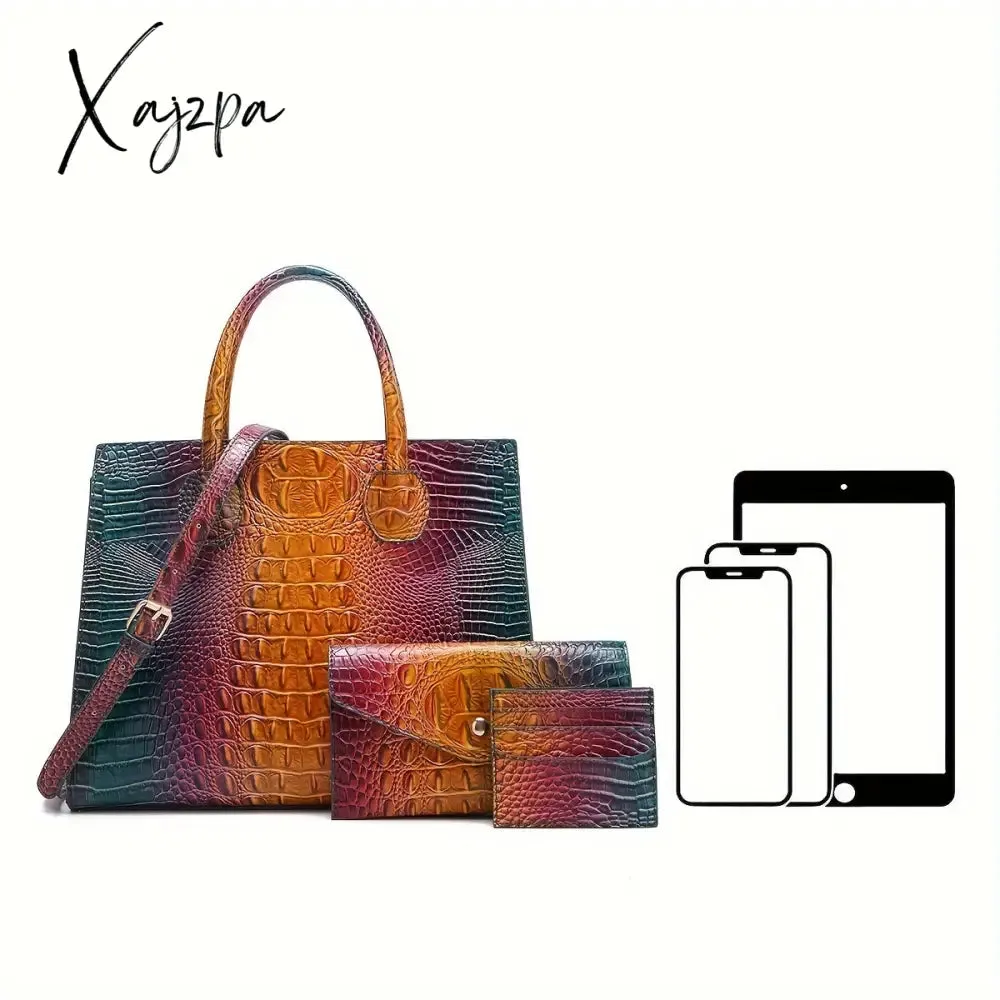 3-Piece Crocodile Print Handbag Set - Fashionable Vintage Style, Multi-Functional Top Handle Crossbody, Business Clutch & Coin Purse - Spacious, Secure, Ideal for Everyday Chic