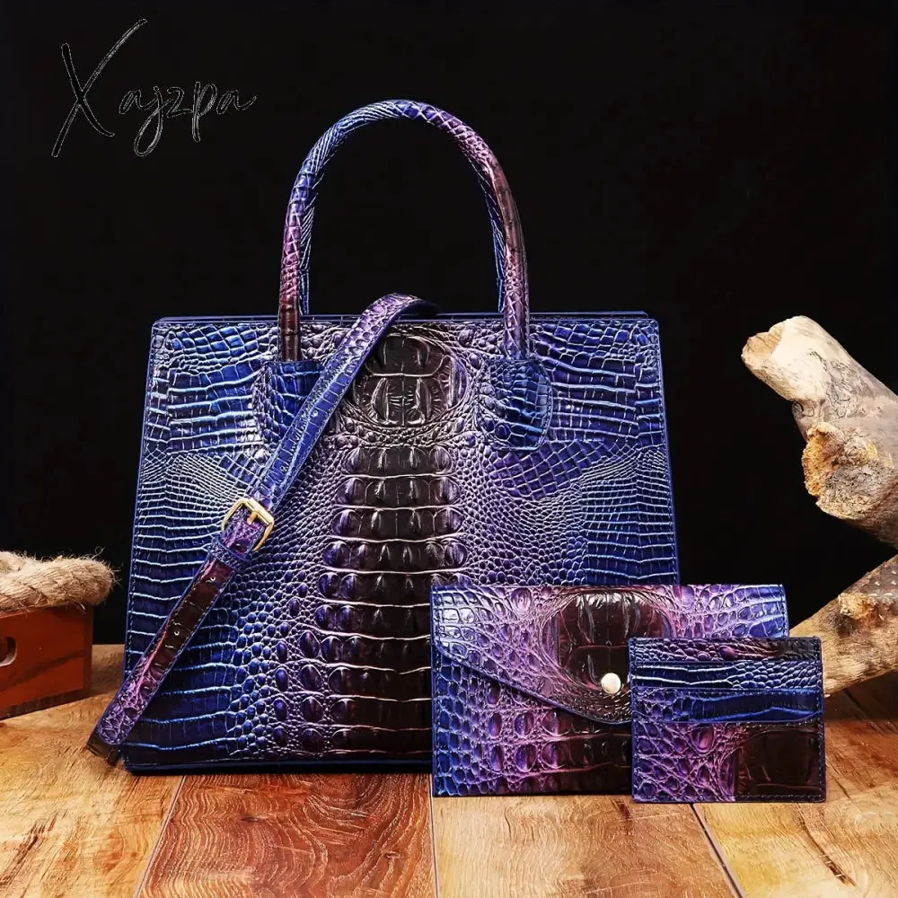 3-Piece Crocodile Print Handbag Set - Fashionable Vintage Style, Multi-Functional Top Handle Crossbody, Business Clutch & Coin Purse - Spacious, Secure, Ideal for Everyday Chic