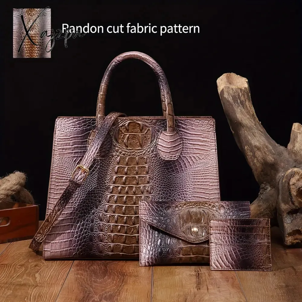 3-Piece Crocodile Print Handbag Set - Fashionable Vintage Style, Multi-Functional Top Handle Crossbody, Business Clutch & Coin Purse - Spacious, Secure, Ideal for Everyday Chic