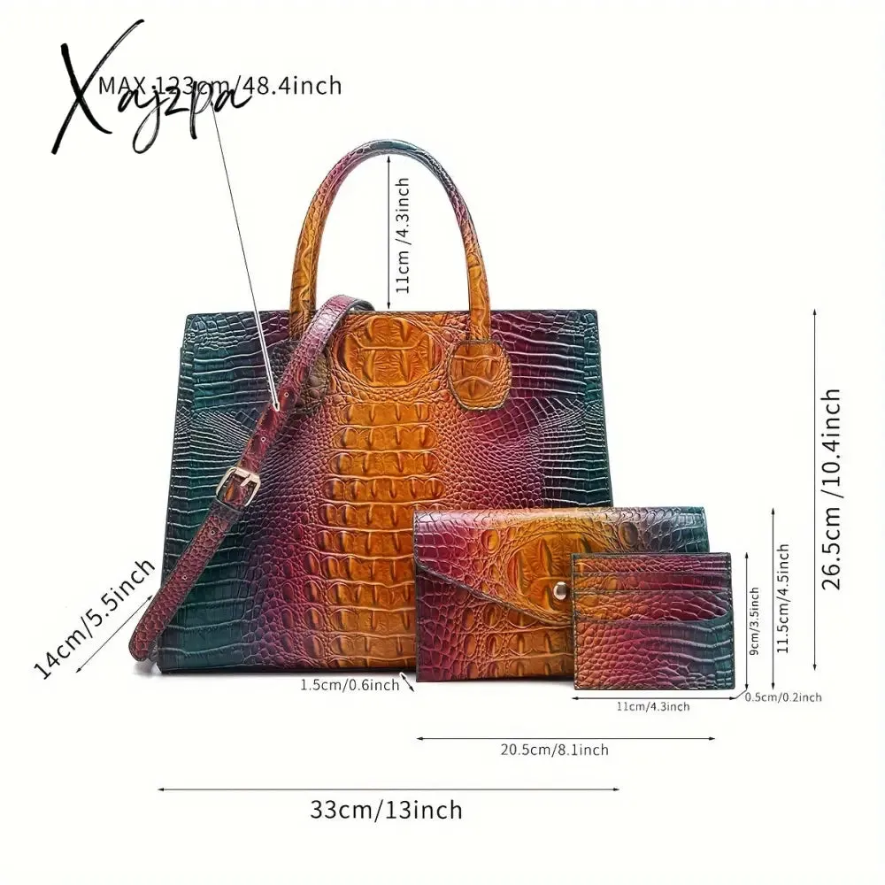 3-Piece Crocodile Print Handbag Set - Fashionable Vintage Style, Multi-Functional Top Handle Crossbody, Business Clutch & Coin Purse - Spacious, Secure, Ideal for Everyday Chic
