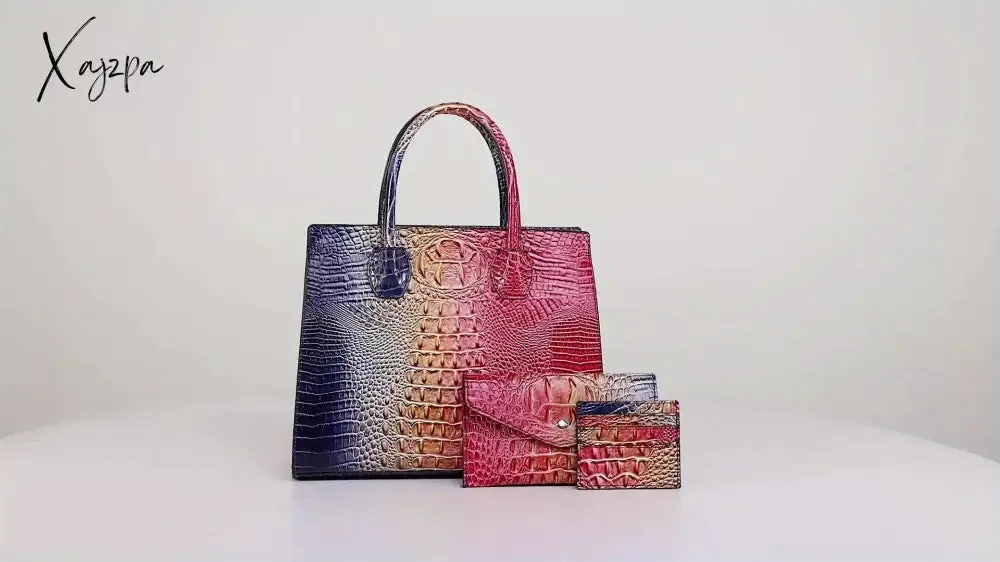 3-Piece Crocodile Print Handbag Set - Fashionable Vintage Style, Multi-Functional Top Handle Crossbody, Business Clutch & Coin Purse - Spacious, Secure, Ideal for Everyday Chic