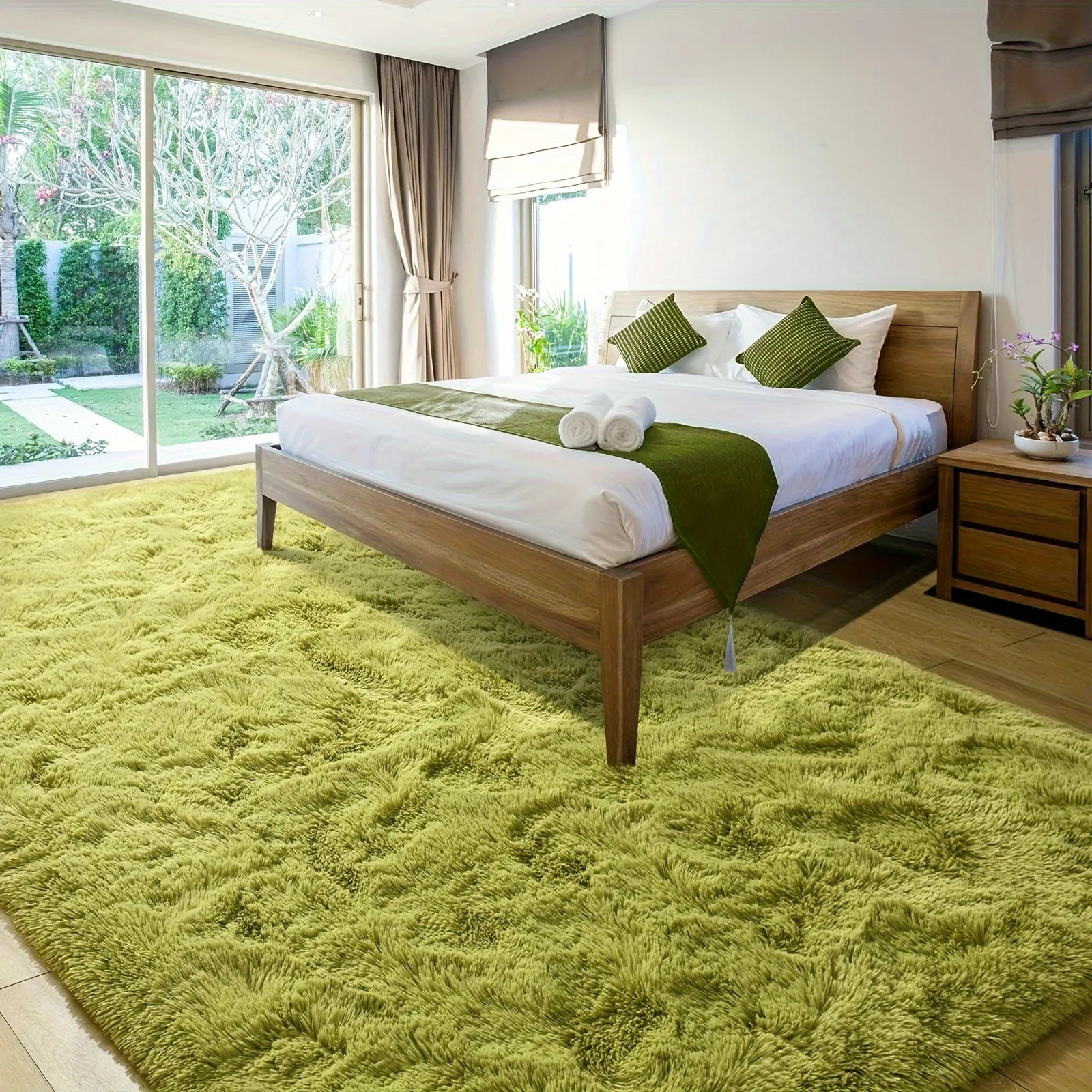 5x8 Feet Large Soft Fluffy Green Grass Shag Carpet, Non-Slip Plush Indoor Carpet for Bedroom, Living Room, Dormitory Home Decor