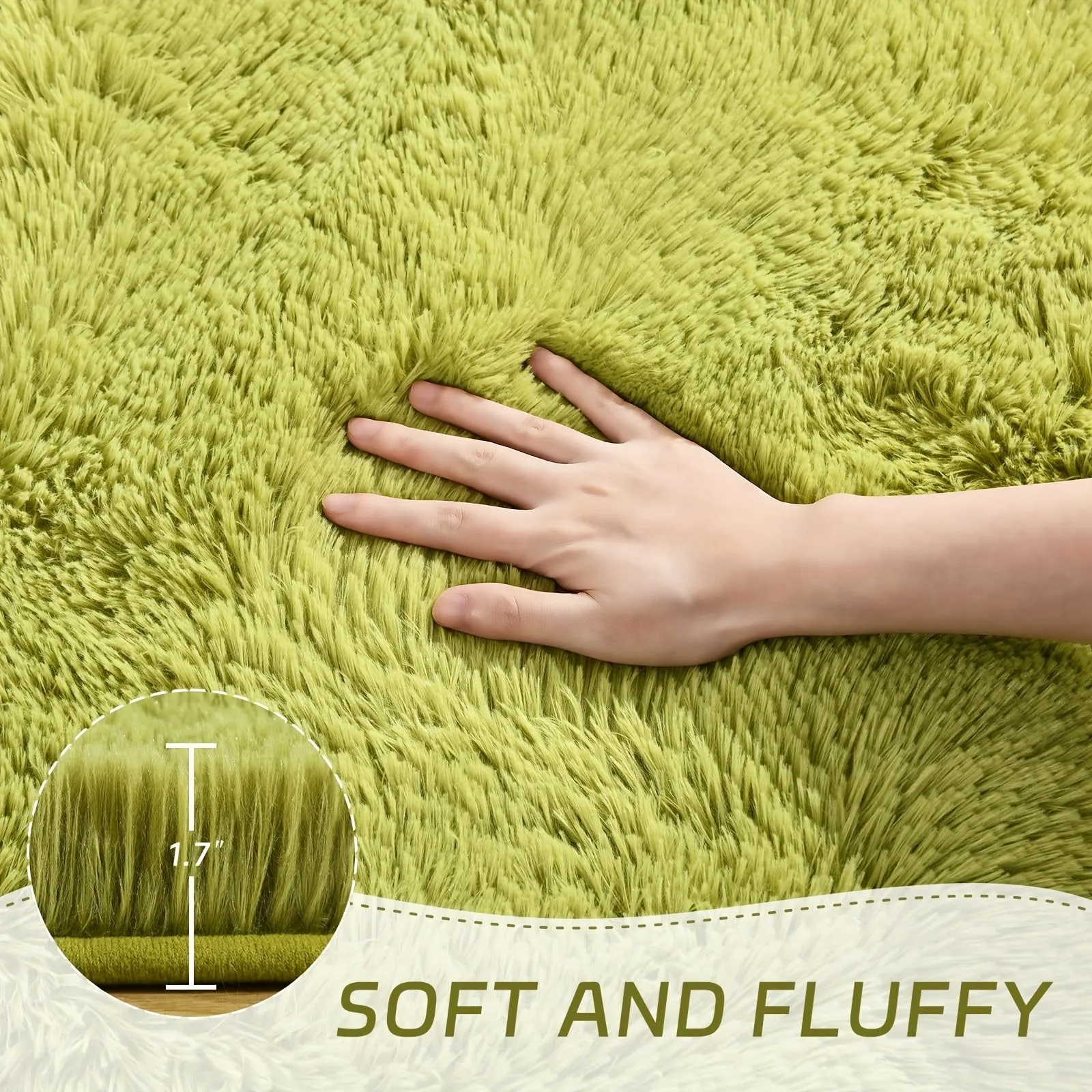 5x8 Feet Large Soft Fluffy Green Grass Shag Carpet, Non-Slip Plush Indoor Carpet for Bedroom, Living Room, Dormitory Home Decor