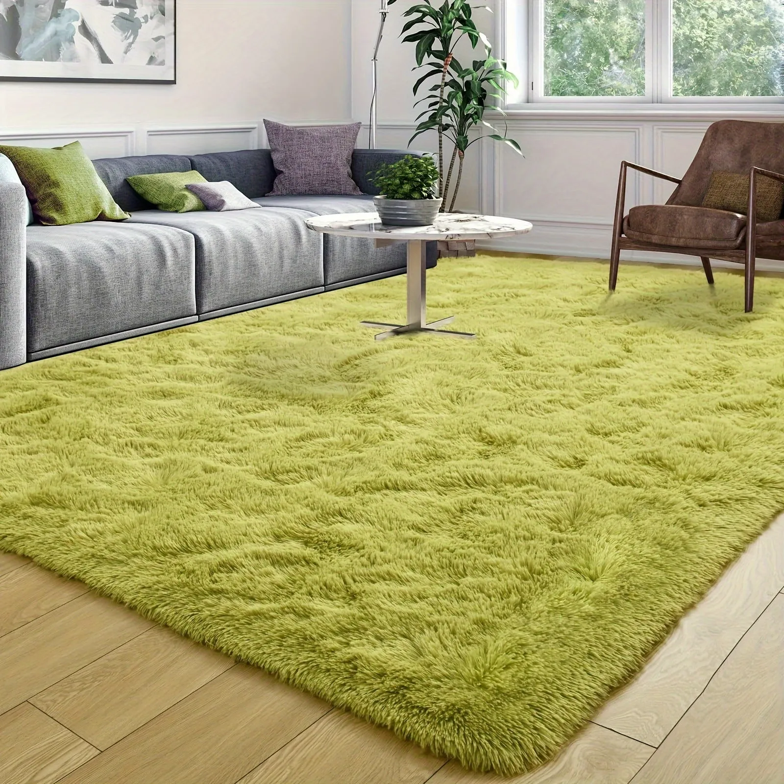 5x8 Feet Large Soft Fluffy Green Grass Shag Carpet, Non-Slip Plush Indoor Carpet for Bedroom, Living Room, Dormitory Home Decor