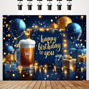 Festive Blue & Golden Happy Birthday Banner -