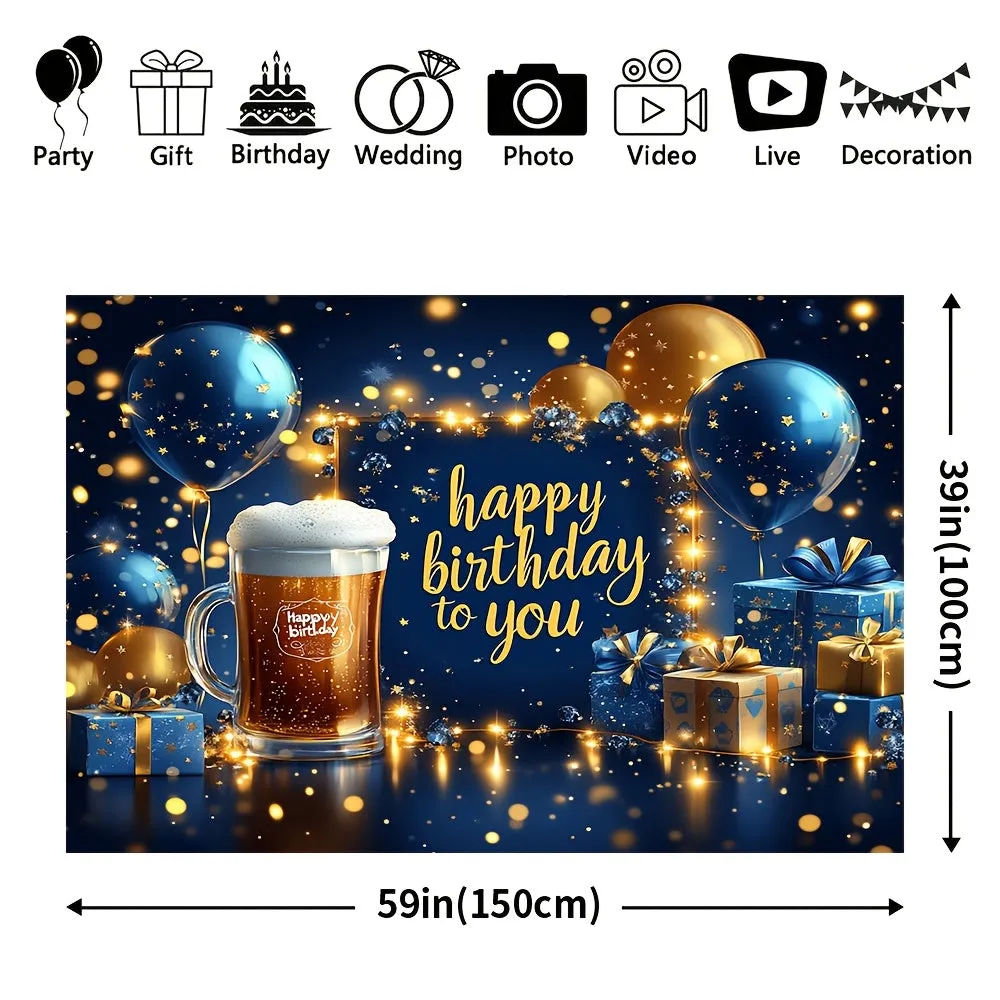 Festive Blue & Golden Happy Birthday Banner -
