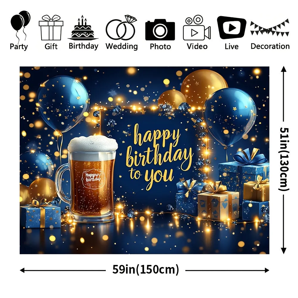 Festive Blue & Golden Happy Birthday Banner -
