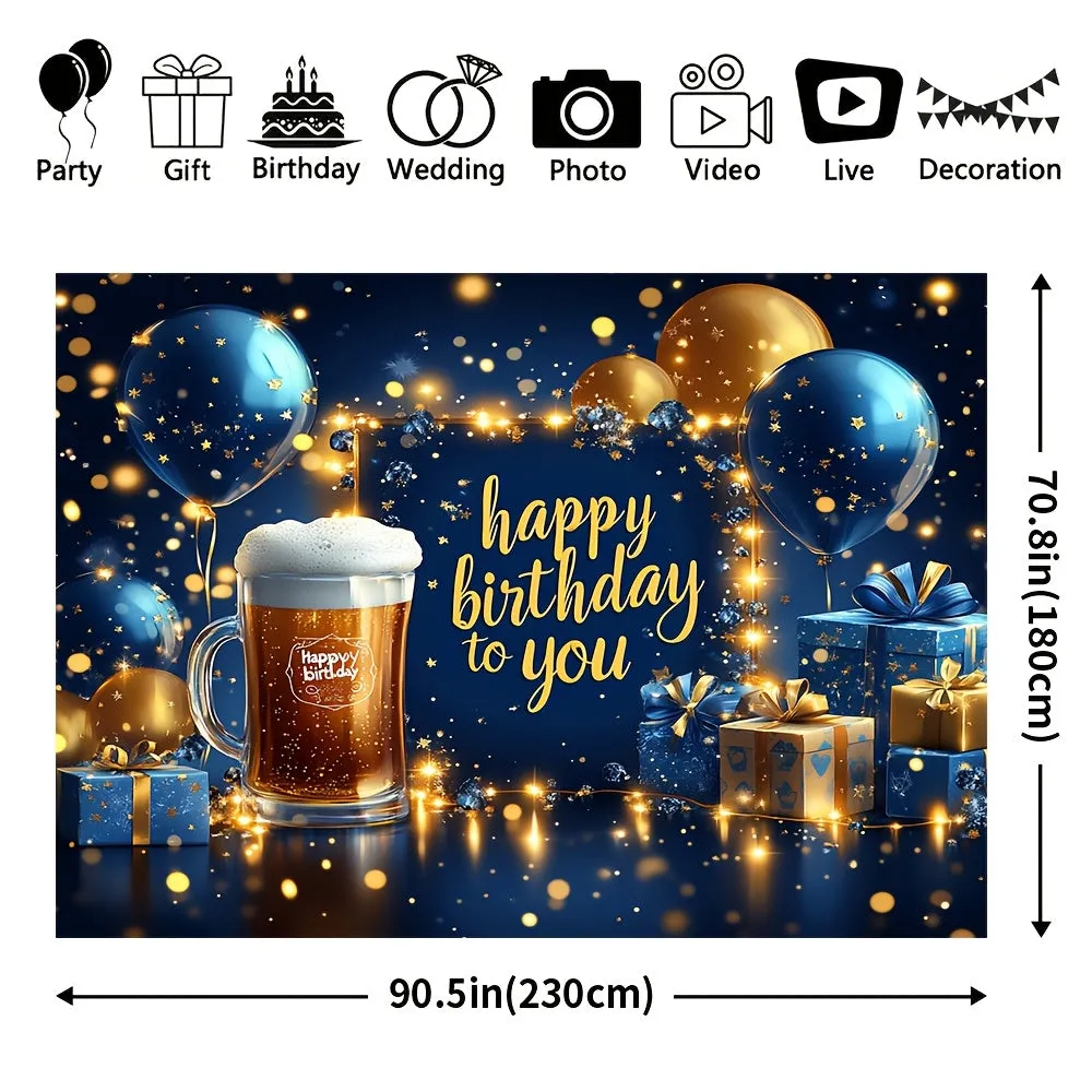 Festive Blue & Golden Happy Birthday Banner -