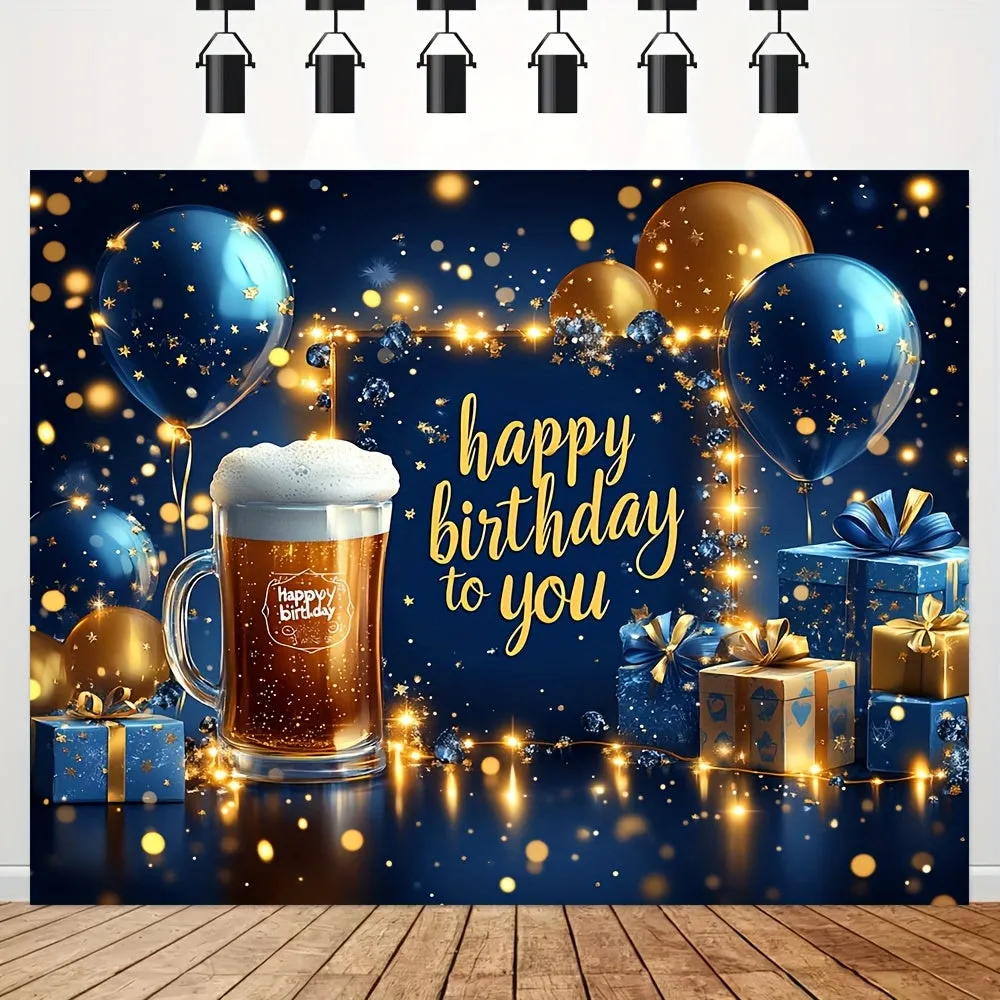 Festive Blue & Golden Happy Birthday Banner -