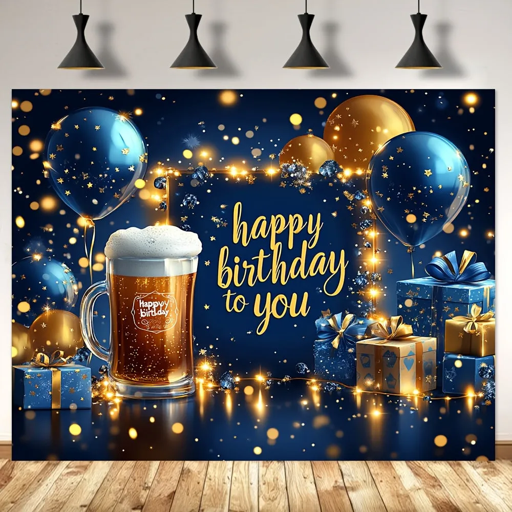 Festive Blue & Golden Happy Birthday Banner -