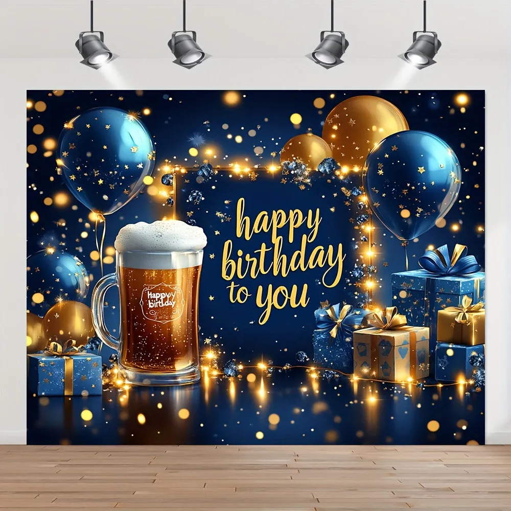 Festive Blue & Golden Happy Birthday Banner -