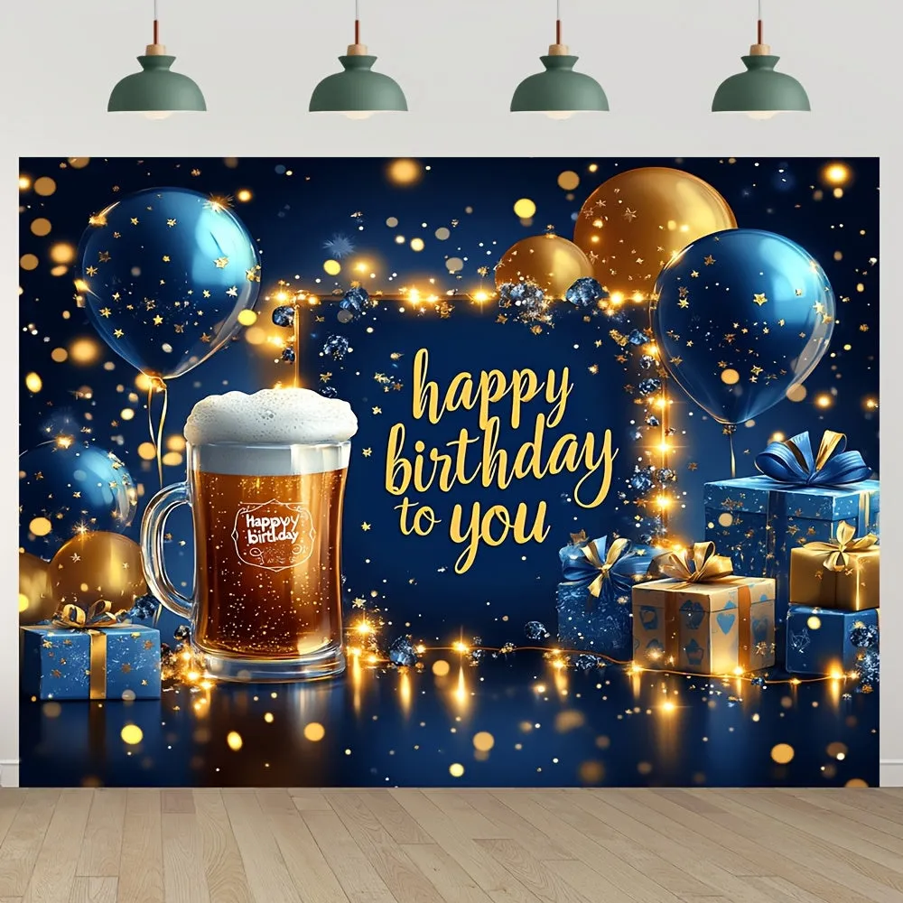 Festive Blue & Golden Happy Birthday Banner -