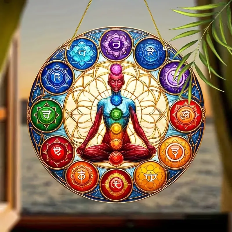 Flat Acrylic - Human Chakras Garden Suncatchers - 22.86cm x 22.86cm
