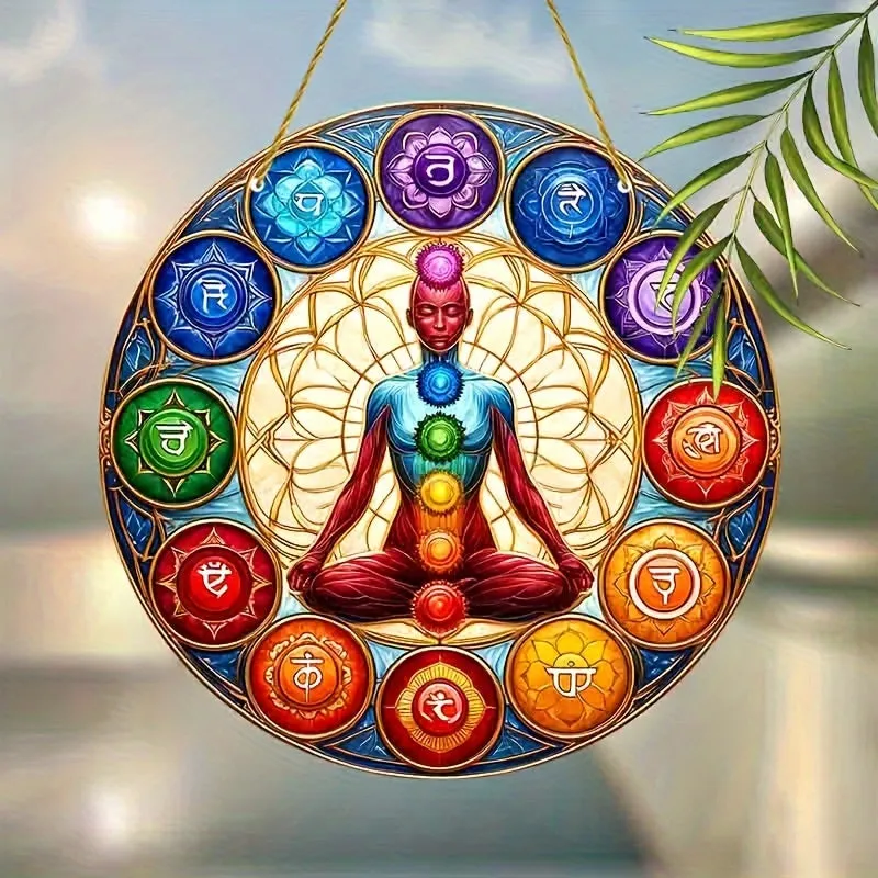 Flat Acrylic - Human Chakras Garden Suncatchers - 22.86cm x 22.86cm