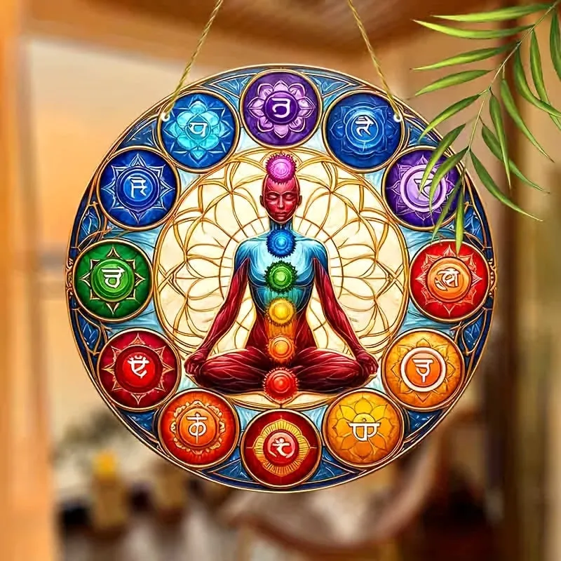 Flat Acrylic - Human Chakras Garden Suncatchers - 22.86cm x 22.86cm