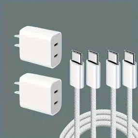 For IPhone 15 20W Charger USB C Wall Charger IPad Pro Charger Type C Charger Block 2 Pack With 2 Pack 6FT Cable For IPhone 15/15 Plus/15 Pro/15 Pro Max/iPad Pro/Mini/Air/Air4/AirPods/Samsung