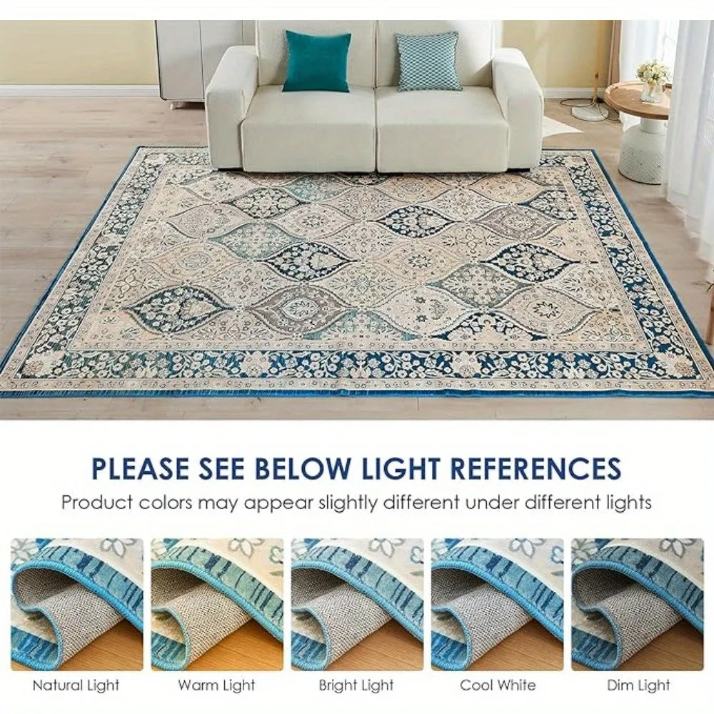 Luxurious Boho Area Rug - Machine Washable, Anti-Slip Backing, Stain Resistant, Large Floor Carpet for Living Room and Bedroom - Soft, Plush, Durable, Easy to Clean, and Versatile Home Decor
