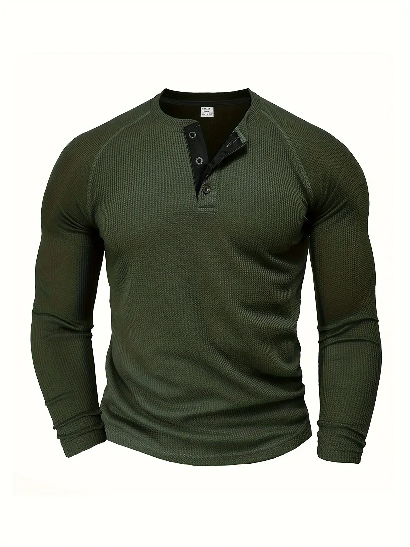 Men's Solid Henley Shirt, Long Sleeve, Crew Neck, Half Button