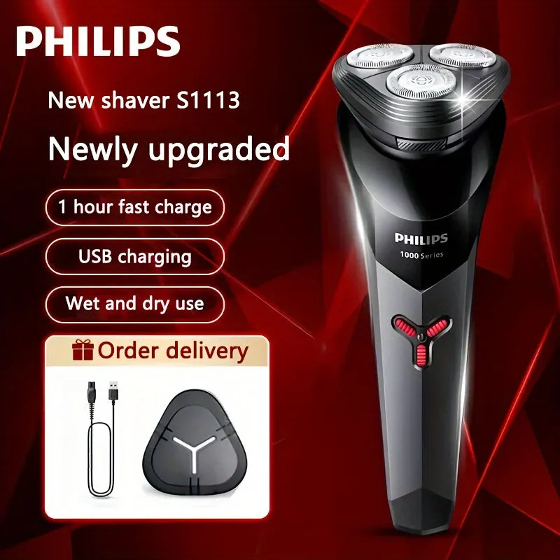 Philips S1113 Men's Electric Shaver - USB Rechargeable, Stainless Steel Blades, Waterproof, 30-45 Min Runtime