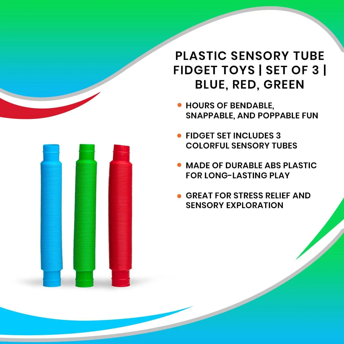 Plastic Sensory Pop Tube Fidget Toys | Set of 3 | Blue, Red, Green