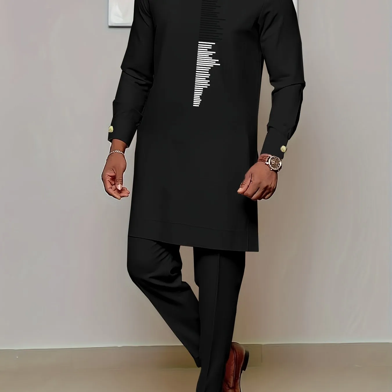 Riolio Men's Casual Long Sleeve Two-piece Set: Medium-Long Top and Pants