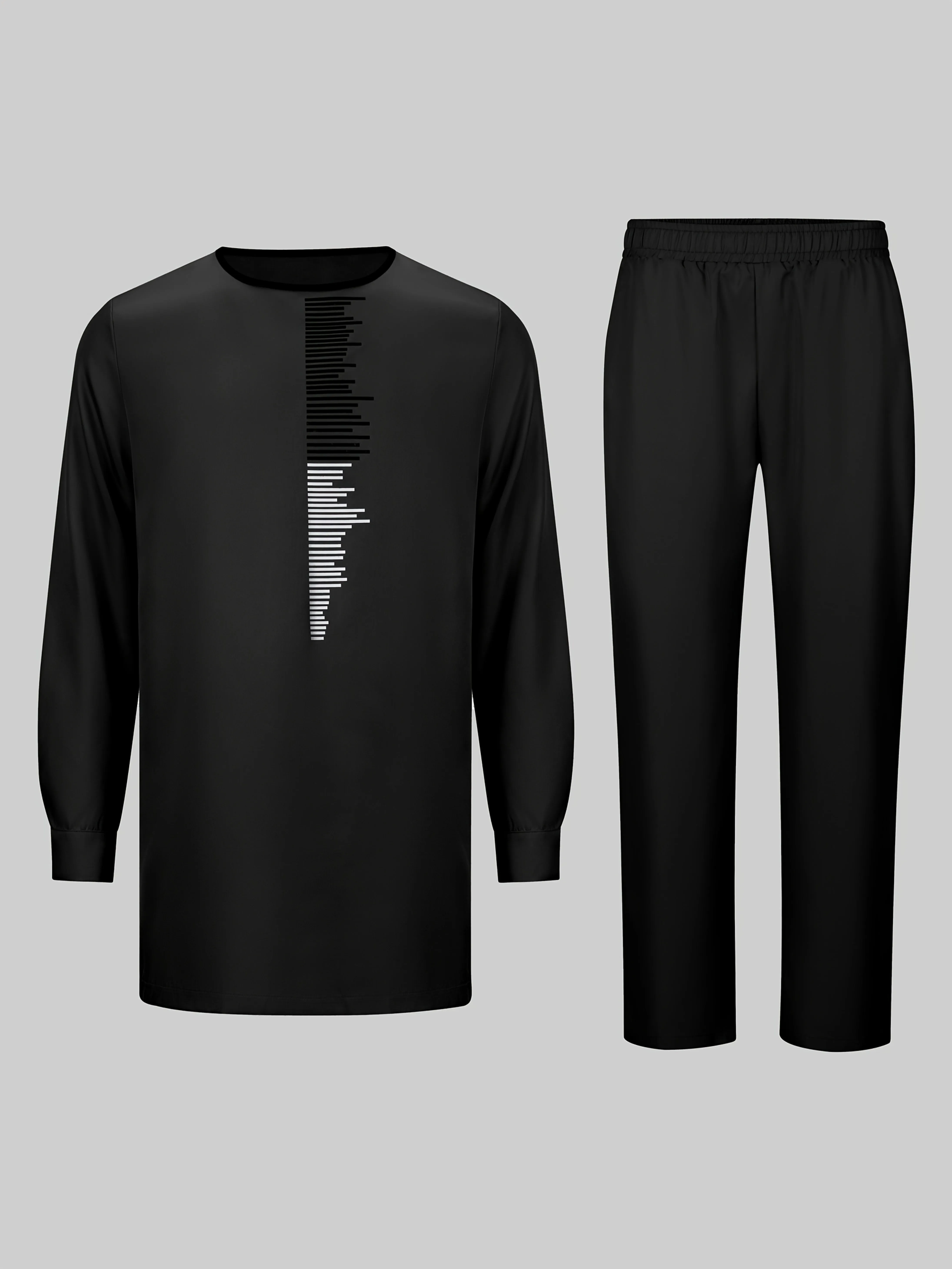 Riolio Men's Casual Long Sleeve Two-piece Set: Medium-Long Top and Pants